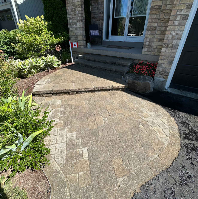 Newmarket circular walkway before repair — deteriorated interlock